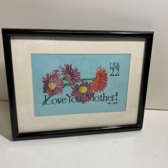 Other - Framed Needlepoint 'Love you, Mother' USA 22 Stamp
